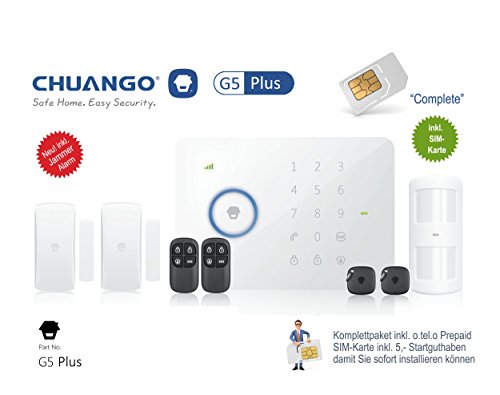 Preisvergleich Produktbild CHUANGO "G5 PLUS" Alarmanlage KOMPLETTPAKET inkl. SIM-Karte