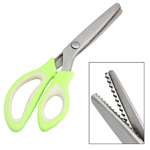 Zilong Zackenschere, Professionelle Schneiderschere, Zick Zack Schere, Edelstahl Stoffschere mit Komfortgriff, Ideal für Gewebe, Stoffe, Denim, Gewirke, Seide, Papier, Kunsthandwerk, Serrated (Dreieckig) Grün - 3