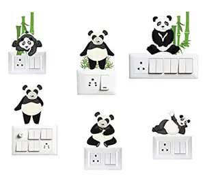 VVWV Panda Cartoon Switch Board Printed Stickers for Home Living Kids Bed Room Wall Decoration Multicolour Vinyl Stylish 3D Combo Sticker (Standard Size)