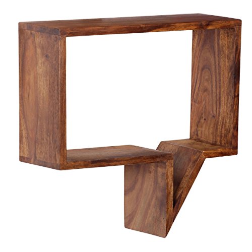 FineBuy 2er Set Wandregale Massiv-Holz Sheesham Holz-Regal Landhaus-Stil Hängeregal Echt-Holz Design Wand-Board Natur-Produkt Wandkonsole dunkel-braun unbehandelt Regale zum Aufhängen Unikat Ablage - 5