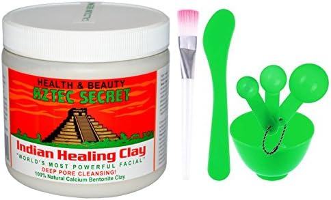 Aztec Secret Indian Healing Clay Deep Pore Cleansing Bundle Set Bentonite Clay and DIY 4 in 1 Facial Mask Mixing Bowl Kit