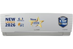 Lloyd 1.5 Ton 5 Star Inverter Split AC, 2026 New Star Rated (6 in 1 Convertible, Cools Up To 54°C, DG Mode, Ice Clean, Smart 4 Way Swing, Turbo Cool, Installation Check, White, GLS18I5AGGGW)