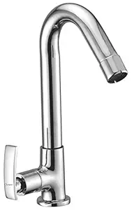 Oleanna Odesn Desire Brass Swan Neck Pillar Tap with Swivel Spout for Sink and Basin Kitchen and Bathroom Disc Fitting Quarter Turn Form Flow (Silver, Chrome)