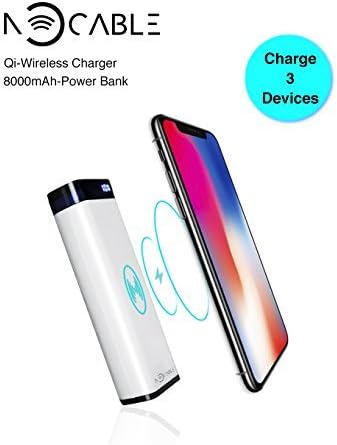 Wireless Charger Charging Power Bank, NOCABLE 8000mAh External Portable Battery Charger Qi Charging Pad for iPhone X/8/8 Plus, Samsung Galaxy S8/S9/Note 8