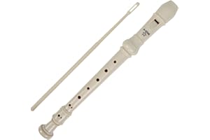 A-Star Soprano/Descant School Recorder Instrument, English/Baroque Fingering - Key of C with Learning Chart, Bag, Cleaning Rod - Beige
