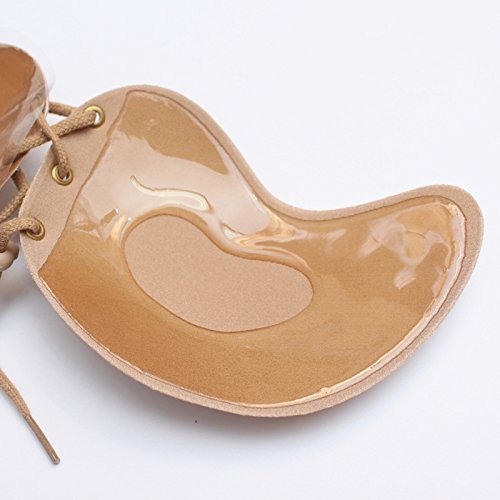 wiederverwendbar Sexy Mango Form selbstklebend trägerlos Silikon BHs Tief V-Rückenfrei, Pad unsichtbar Push-Up BH Stay Kordel Nubra-mit Verschluss vorne für Lady Damen und Mädchen - 3