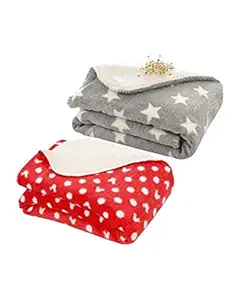 BABYZONE Baby Boys & Girls Winter Wear Printed Blankets Combo Red Grey