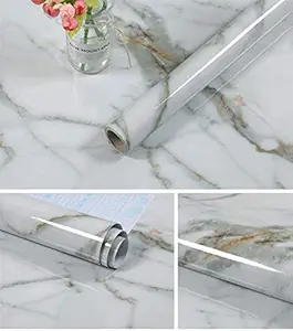 Mukhivala Marble Aluminum Foil Kitchen Stickers Oil-Proof Waterproof Self Adhesive Wallpaper PVC Bathroom Wall Stickers Contact Paper(2 Meter)