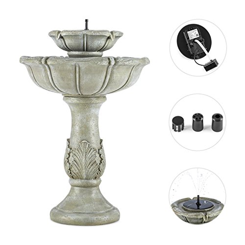 Blumfeldt Adelsbrunn Gartenbrunnen Springbrunnen (Vogeltränke, 1,4 Watt Solarpanel, 3,7 V/2000 mAh Akku, LED-Beleuchtung, Beton-Optik) grau - 2