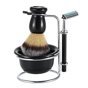Anself 4 In 1 Men's Shaving Razor Set Dry & Wet Male Black Facial Cleaning Tool Shaving Holder + Razor + Soap Bowl…