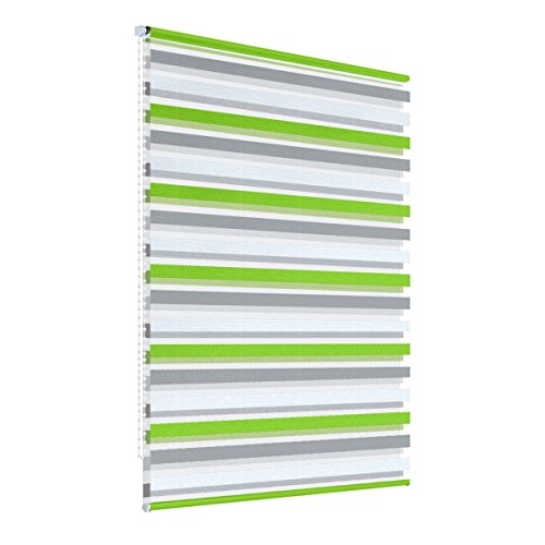 ECD Germany Doppelrollo 95 x 150 cm Grün-Grau-Weiß Klemmfix ohne Bohren für Sonnen- und Sichtschutz inkl. Befestigungsmaterial EasyFix Jalousie Verdunklungsrollo Rollo - 3
