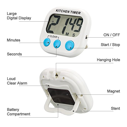 Küchen Timer ,Topist Digitale Küchenuhr/ Elektronischer Timer/Küchentimer/Kochentimer/,Digital Timer mit Großem Bildschirm und Magnet für die Küche zum Kochen, Backen, Spiele, Sport und Büro - 4
