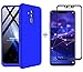 Produktbild AILZH Huawei Mate 20 lite Hülle+Gehärteter Glas Folie 360 Grad HandyHülle PC Hartschale Anti-Schock Schutzhülle Anti-Kratz Stoßfänger Bumper 360° Cover Case matt Schutzkasten(Blau)