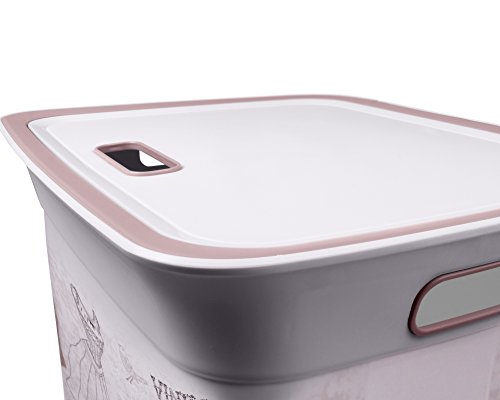 Wäschetruhe Set Wäschekorb Wäschepuff mit Belüftung Moda Vintage 60 Liter mit Deckel + 45 Liter Wäschesammler mit 4 Griffen - 6