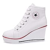  Qimaoo Damen Keilabsatz Schuhe Mädchen Canvas Sneaker Schuhe für Sport Freizeit - EU 39=CN 40(Weiß)
