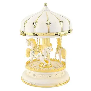 Carousel Horses Music Box, Color Changing Led Twinkling Music Box Birthday Christmas Gift Play Castle in The Sky or for Elise Classic Music Box for Your Kids Friends Lovers(Gold)