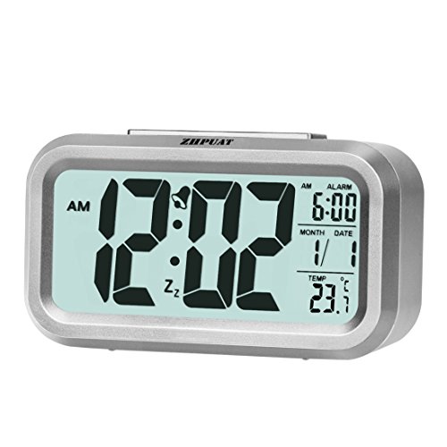 ZHPUAT Digital-Wecker Digitaluhr große LCD-Ziffern mit Hintergrundbeleuchtung Metallfarbe Hellgrau