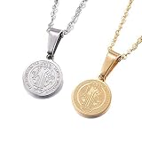 medallas acero quirurgico grandes  VREELANT Collar con Mini Medalla San Benito Acero Inoxidable (Oro)