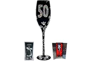 FRAMAN COPA CAVA (CHAMPÁN) PARA REGALO ORIGINAL DE CUMPLEAÑOS, CON LOS NÚMEROS DE LAS EDADES GRABADOS (50 AÑOS NEGRA)