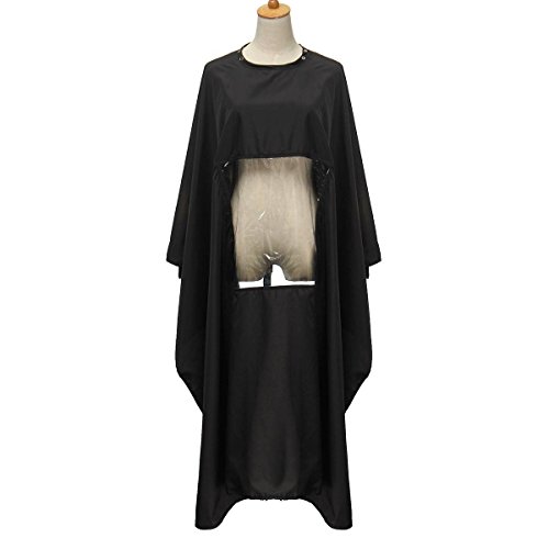 LuckyFine Salon Professional Waterproof Hair Cut Cape Gown Barbers Hairdressing For Phone Transparent Viewing Window Black 128x130 cm