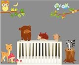 Waldtier Eule Bär Hirsch Igel Eichhörnchen Baum Kinderzimmer PVC Wandtattoo Wandsticker