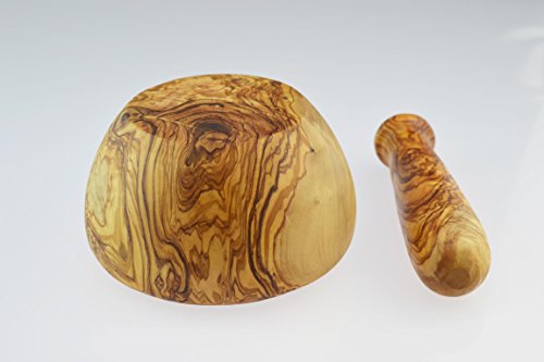 Olivenholz Mörser und Stößel, rund Stil, Korn/natur - 3