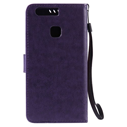 Cozy Hut Mehrfarbige PU Leder Klappe Tasche Schutz Hülle für Huawei P9 Plus in Ölmalerei Stil Colorful Painting Flip Case KunstLedertasche Etui Schutz Hülle Handytasche mit Standfunktion Kartenfächern(Katzen und Baum) – lila - 2