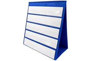 Wobekuy Tabletop Desktop Pocket Chart Table Top with 20X Dry Erase Cards,Desktop Tabletop Teaching Pocket Chart Double Sided and -Standing (13 Inches X 12 Inches),blue
