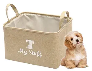 Geyecete Canvas Dog Toy Basket Basket for Dog Toys, Dog Blanket, Dog Clothes Storage - 30cms (12in) x 20cms (8in) x 20cms (8in) - Beige