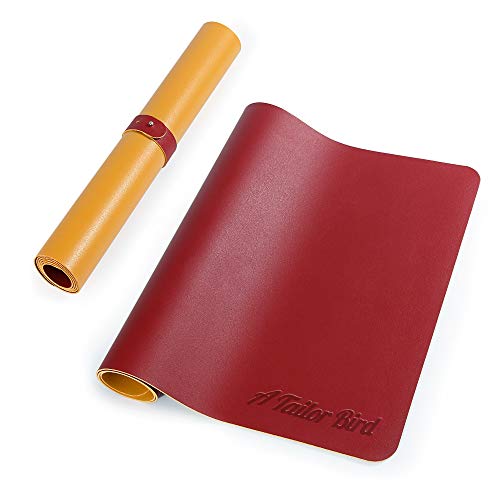 A Tailor Bird Alfombrilla Ratón Escritorio Grande 800x400x2mm Antideslizante e Impermeable Cuero PU Ideal para Portátil, Teclado, Lectura, Gaming Hogar y Oficina Doble Cara (Roja-Amarilla)