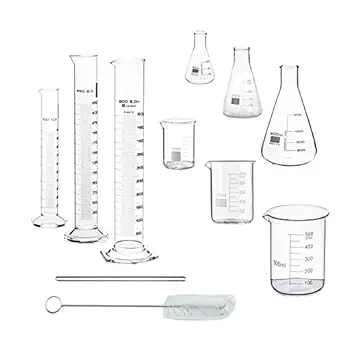 SPYLX G.I Kit Cylinder, Beakers and Conical Flask (100,250,500ml) with Stirring Rod and Cleaning Brush - Pack of 11