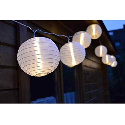 Lampion Lichterkette mit 15 LED-Lampions weiss Ø 15 cm Garten außen von Gartenpirat - 4