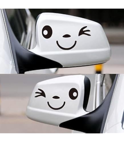 4 Autocollants Smiley Pour Rétroviseur De Voiture - Blanc, Imperméables, Faciles à Coller