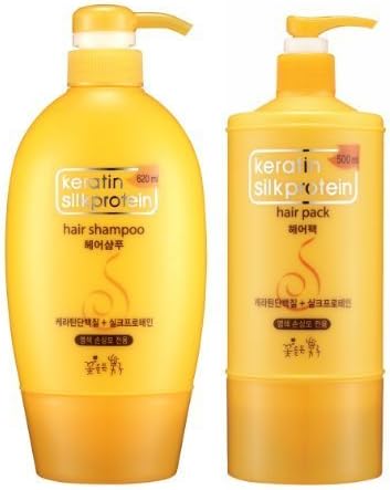 KERATIN SILKPROTEIN SET (SHAMPOO 620ml &amp; HAIR PACK 500ml) by THE FLOWER MEN