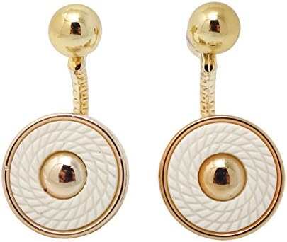 C-shape Champagne Gold Earrings with White Discs