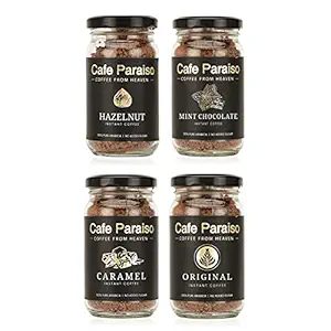 Cafe Paraiso Hazelnut| Caramel |Mint Chocolate + Original - 3+1 Free Pack Instant Premium Flavored Arabica Coffee