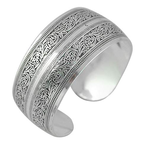 YOGINGO Tibet Silber Geschnitzte Spirale Blume verbindet Zweige Muster breite Band öffnen Manschette Armband Armreif