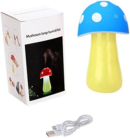 BoodTag Mini USB Ultrasonic Humidifier Cool Mist Mushroom Humidifier Air Purifier Portable LED Night Lamp (Blue)