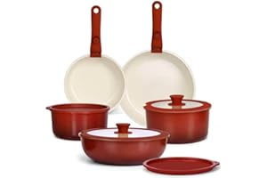 Gipp 11 Pezzi Set Di Pentole E Padelle Con Rivestimento Ceramico Antiaderente, Set Di Pentole Con Manici Staccabili, Atossiche Compatibili Con Induzione, Forno E Lavastoviglie, Sfumatura Rossa