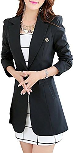 Aisuper Womens Blazer Long Slim One Button Jacket Suit Outerwear