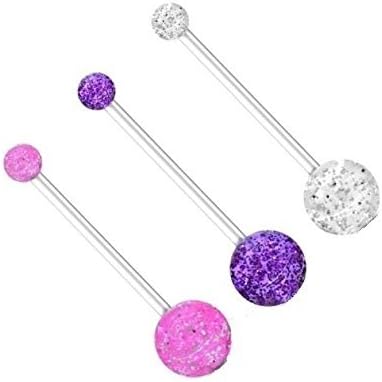 Flexible Pregnancy/Maternity PTFE Glitter Belly Bars Pink Clear RedEquinox Tm Set of 3 & Purple