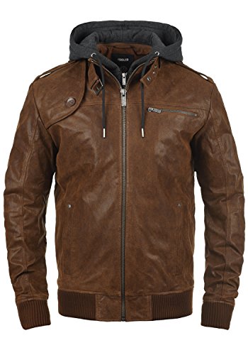 SOLID Ash Herren Lederjacke Echtleder Bikerjacke mit abnehmbarer Sweatkapuze, Gre:XL, Farbe:Cognac (5048)