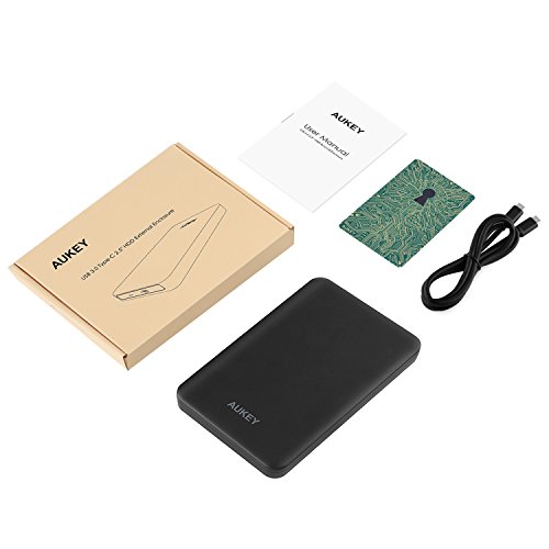 AUKEY Festplattengehäuse USB C 2,5-Zoll Festplatte Externes Gehäuse mit USB C Kabel für 7 & 9.5 mm 2.5” SATA HDD / SSD Kompatibel mit Windows und MAC Systems ( Schwarz ) - 7