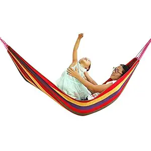 Baskety Portable Outdoor Hammock Hang Bed Travel Camping Swing Canvas with Backpack (RED 280 * 150 cm (2 Person) 200 kg)