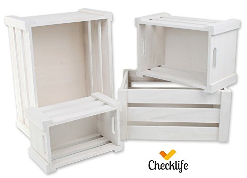 Checklife Holzkiste 4 er Set Aufbewahrungsbox Weinkiste Dekokiste weiß