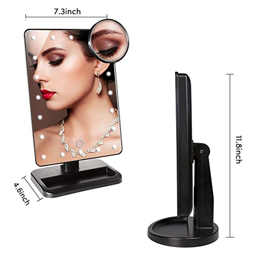 Wuiyepo Make-up-Spiegel mit LED Beleuchtung Dimmbar durch Schalter + 20 LEDs + Ultra-High Definition Falterbar Standspiegel Profi Kosmetikspiegel Schminkspiegel Tischspiegel Batteriebetrieben - 5