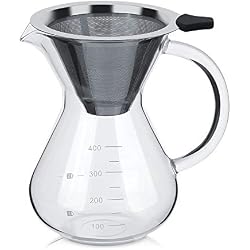 Cafetière en Verre avec Filtre Permanent en Acier Inoxydable 400ML avec Echelle