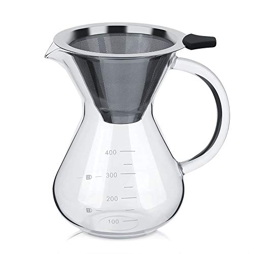 Cafetière en Verre avec Filtre Permanent en Acier Inoxydable 400ML avec Echelle