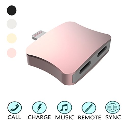 Adaptador Lightning Cargador y Auriculares para iPhone 7 y 7 Plus - Escuchar Audio y Cargar Simult  neamente - Control Remoto y Micr  fono - Compatible con iOS 10 3 o posterior  Rosa 