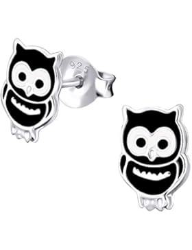 Laimons Kids Kinder-Ohrstecker Mädchen-Schmuck Eule Schwarz, Weiß Sterling Silber 925
